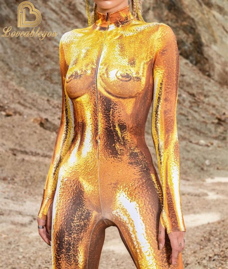 Bodysuit Colorful Machine Thumb Sleeves Cosplay Costume Front Zipper Jumpsuit Carnival Festival Outfit for Woman