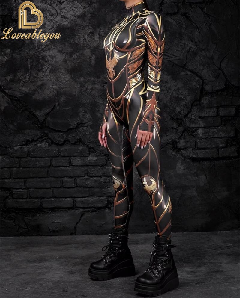 Bodysuit Colorful Machine Thumb Sleeves Cosplay Costume Front Zipper Jumpsuit Carnival Festival Outfit for Woman