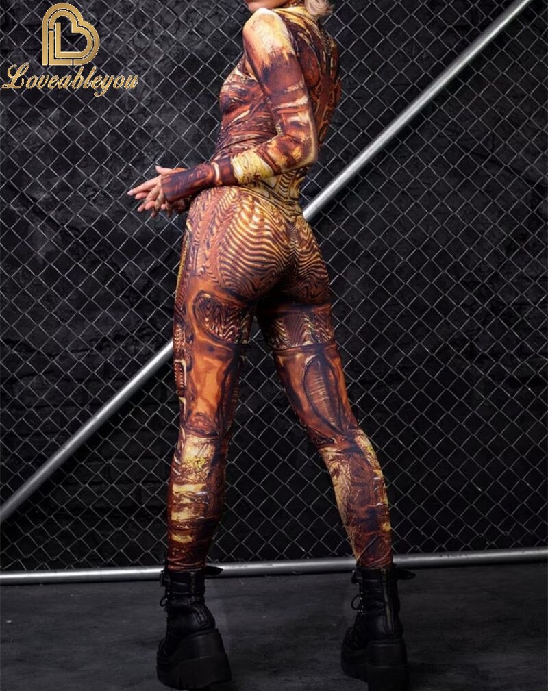 Bodysuit Colorful Machine Thumb Sleeves Cosplay Costume Front Zipper Jumpsuit Carnival Festival Outfit for Woman