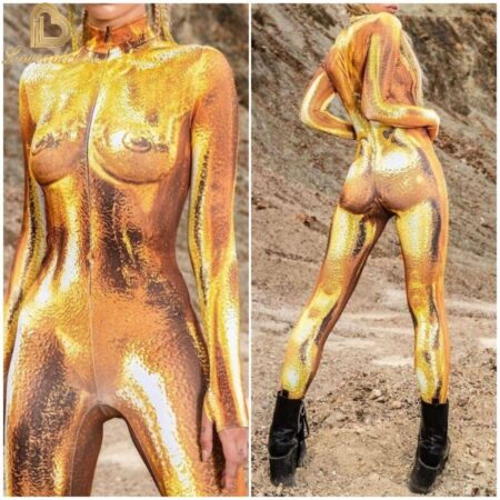 Bodysuit Colorful Machine Thumb Sleeves Cosplay Costume Front Zipper Jumpsuit Carnival Festival Outfit for Woman