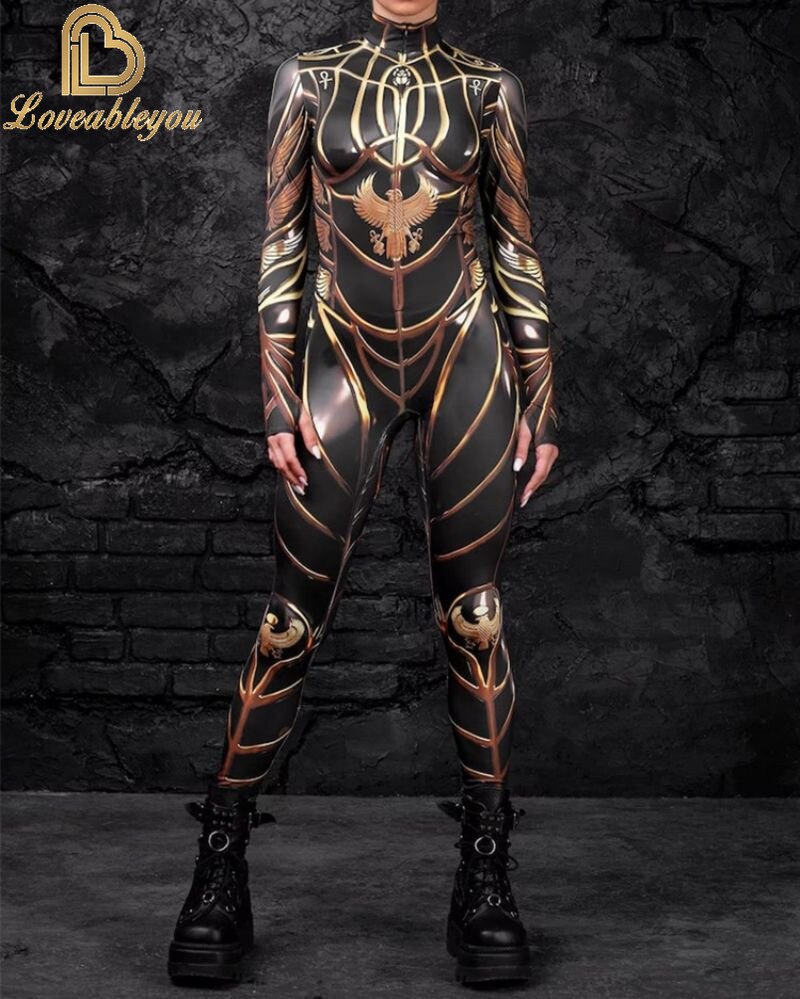 Bodysuit Colorful Machine Thumb Sleeves Cosplay Costume Front Zipper Jumpsuit Carnival Festival Outfit for Woman