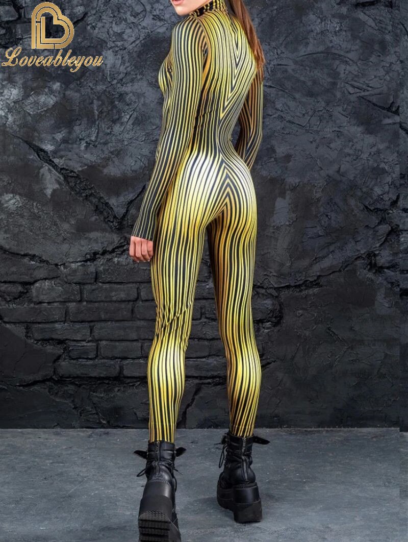 Bodysuit Colorful Machine Thumb Sleeves Cosplay Costume Front Zipper Jumpsuit Carnival Festival Outfit for Woman