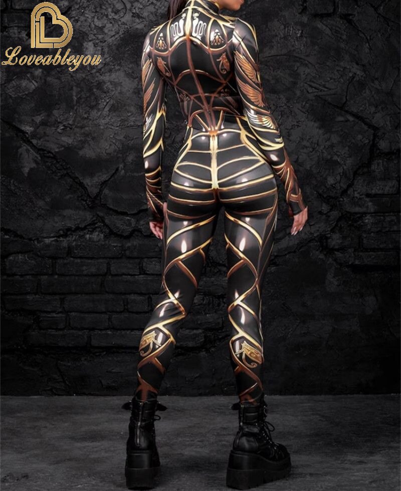 Bodysuit Colorful Machine Thumb Sleeves Cosplay Costume Front Zipper Jumpsuit Carnival Festival Outfit for Woman