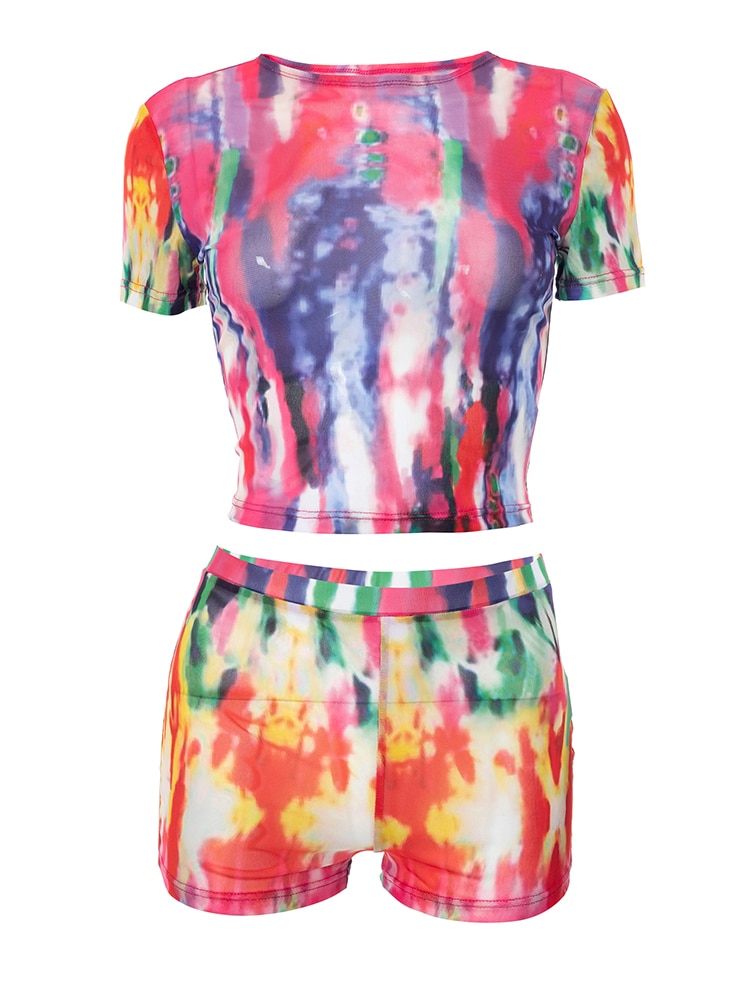 Two Piece Set Women Stunning Fashion Full Sleeve O-neck Tees+High Waist Flare Pants Street Outfit Mesh Flower Print