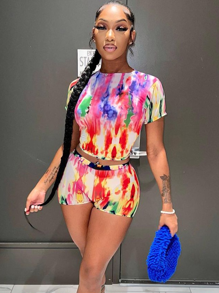 Two Piece Set Women Stunning Fashion Full Sleeve O-neck Tees+High Waist Flare Pants Street Outfit Mesh Flower Print