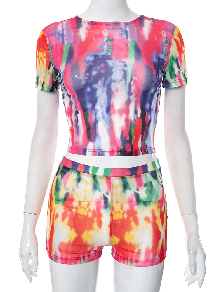 Two Piece Set Women Stunning Fashion Full Sleeve O-neck Tees+High Waist Flare Pants Street Outfit Mesh Flower Print