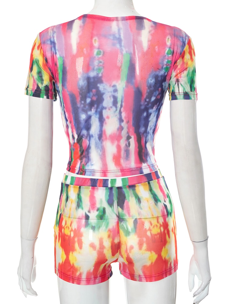 Two Piece Set Women Stunning Fashion Full Sleeve O-neck Tees+High Waist Flare Pants Street Outfit Mesh Flower Print