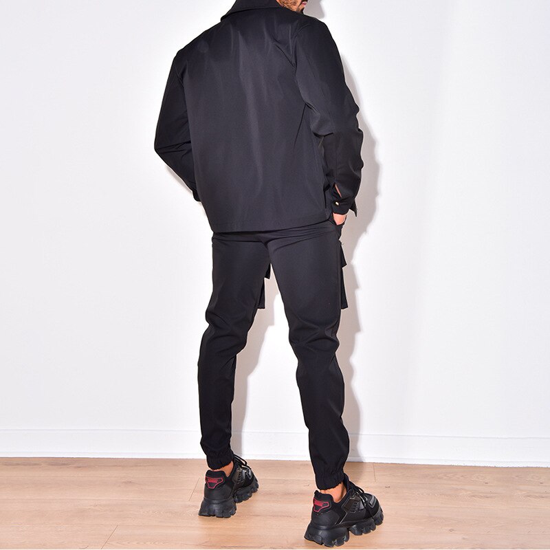 Sets Autumn Trend Turn-down Collar Jackets and Pockets Pants Suits Streetwear Two Piece Men Fashion Slim Fit Outfits