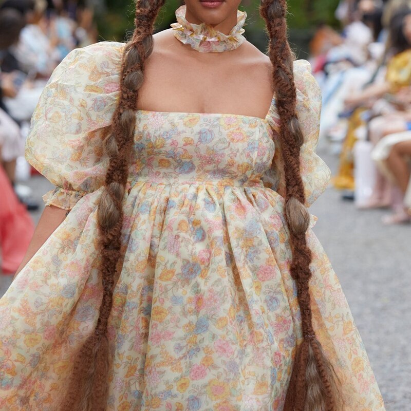 French Puff Dress Floral Print Ruffles A-line Vintage Chic Women Renaissance Girl Dress for Birthday Party Night Evening Dress
