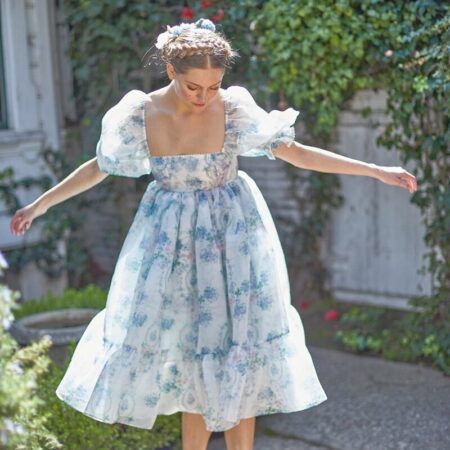 French Puff Dress Floral Print Ruffles A-line Vintage Chic Women Renaissance Girl Dress for Birthday Party Night Evening Dress