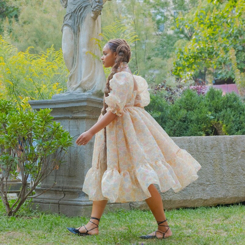 French Puff Dress Floral Print Ruffles A-line Vintage Chic Women Renaissance Girl Dress for Birthday Party Night Evening Dress