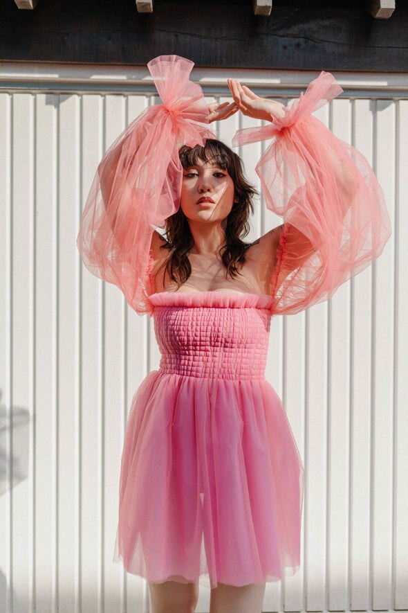 Elegant Dress Women New Bohemian Sexy Mesh Puff Sleeve Square Neck Tulle Tutu Dress Summer Party Sweet Dresses