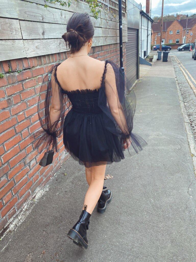 Elegant Dress Women New Bohemian Sexy Mesh Puff Sleeve Square Neck Tulle Tutu Dress Summer Party Sweet Dresses