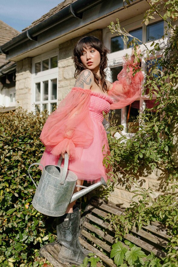 Elegant Dress Women New Bohemian Sexy Mesh Puff Sleeve Square Neck Tulle Tutu Dress Summer Party Sweet Dresses