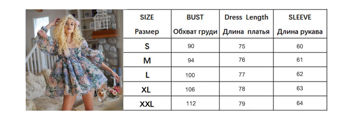 Floral Dress Women Puff Sleeve Vintage Summer Fall Long Sleeve Square Neck A-line Dress Party Fairy Dresses