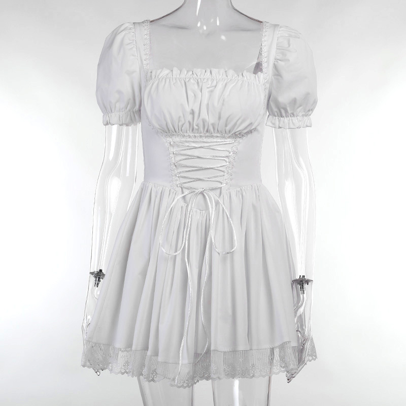 Princess Dress Puff Sleeve Tulle Tutu Square Collar Mesh Ruffle Bubble Skirt Wedding Evening Party Prom Mini Fairy Dress
