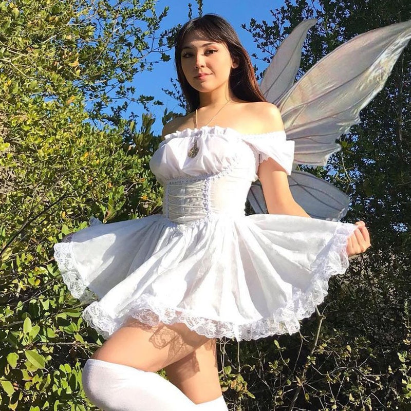 Princess Dress Puff Sleeve Tulle Tutu Square Collar Mesh Ruffle Bubble Skirt Wedding Evening Party Prom Mini Fairy Dress