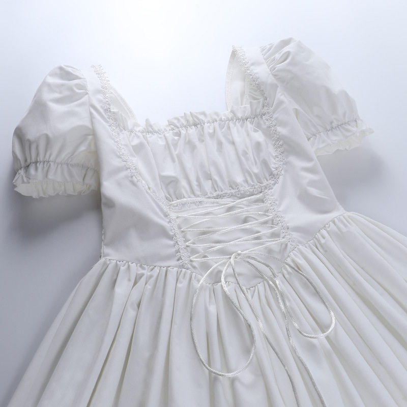 Princess Dress Puff Sleeve Tulle Tutu Square Collar Mesh Ruffle Bubble Skirt Wedding Evening Party Prom Mini Fairy Dress