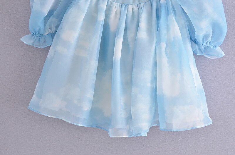 Princess Dress Puff Sleeve Tulle Tutu Square Collar Mesh Ruffle Bubble Skirt Wedding Evening Party Prom Mini Fairy Dress