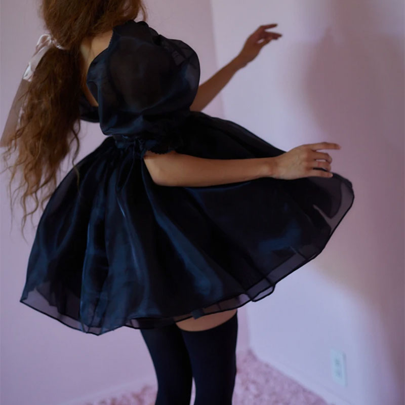 Princess Dress Puff Sleeve Tulle Tutu Square Collar Mesh Ruffle Bubble Skirt Wedding Evening Party Prom Mini Fairy Dress