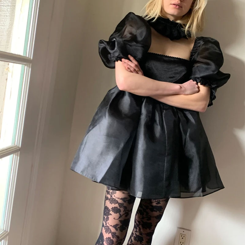 Princess Dress Puff Sleeve Tulle Tutu Square Collar Mesh Ruffle Bubble Skirt Wedding Evening Party Prom Mini Fairy Dress