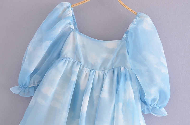 Princess Dress Puff Sleeve Tulle Tutu Square Collar Mesh Ruffle Bubble Skirt Wedding Evening Party Prom Mini Fairy Dress