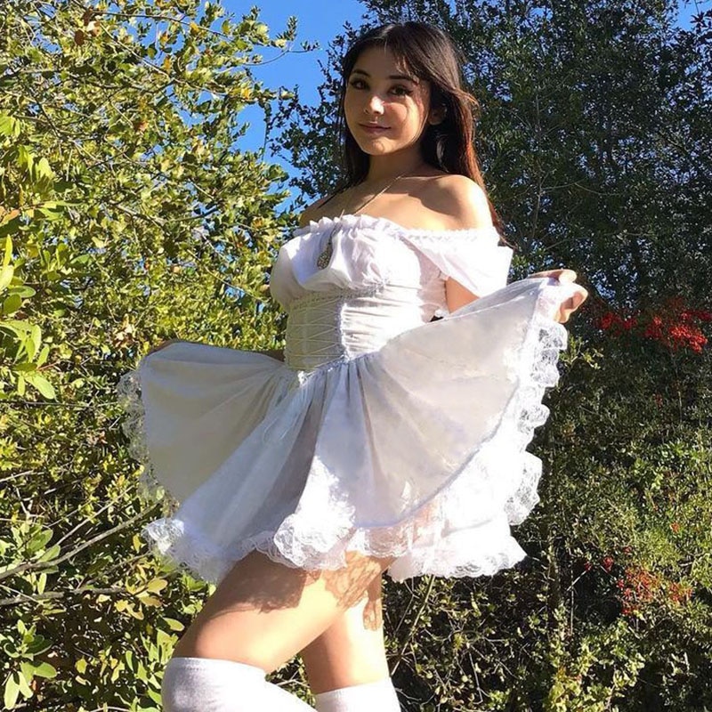 Princess Dress Puff Sleeve Tulle Tutu Square Collar Mesh Ruffle Bubble Skirt Wedding Evening Party Prom Mini Fairy Dress