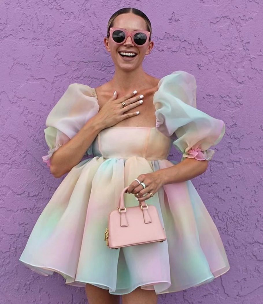 Princess Dress Puff Sleeve Tulle Tutu Square Collar Mesh Ruffle Bubble Skirt Wedding Evening Party Prom Mini Fairy Dress