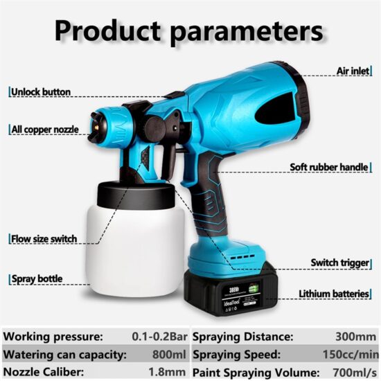 Electric Paint Spray Gun Cordless Paint Sprayer Auto Furniture Steel Coating Airbrush Compatible For Makita 18V Battery - Image 5