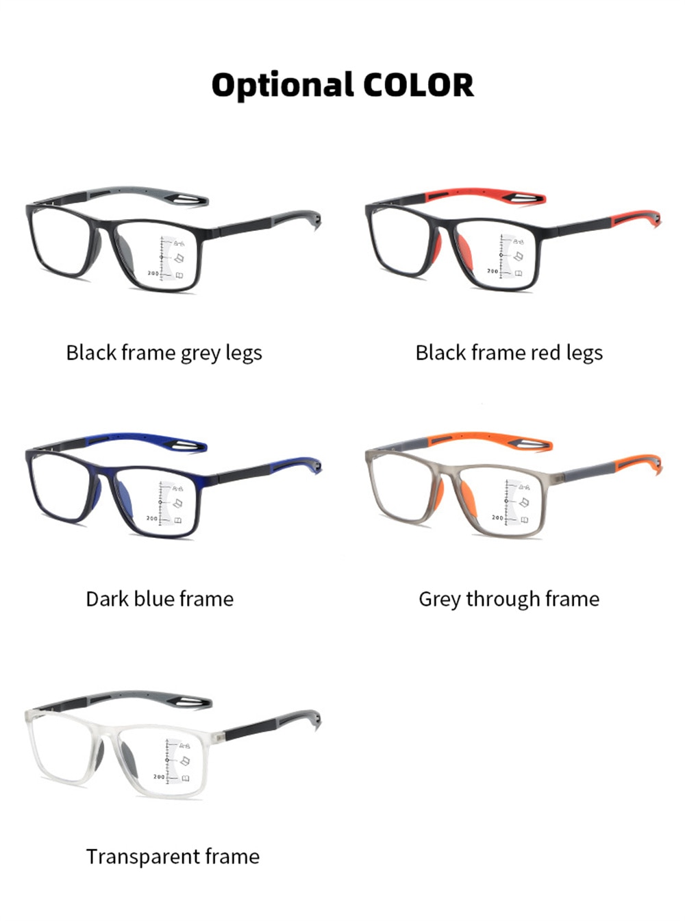 Multifocal Reading Glasses Men/Women Progressive Near/Far Eyewear Ultralight Sports Farsight Eyeglasses Anti-blue Light TR90