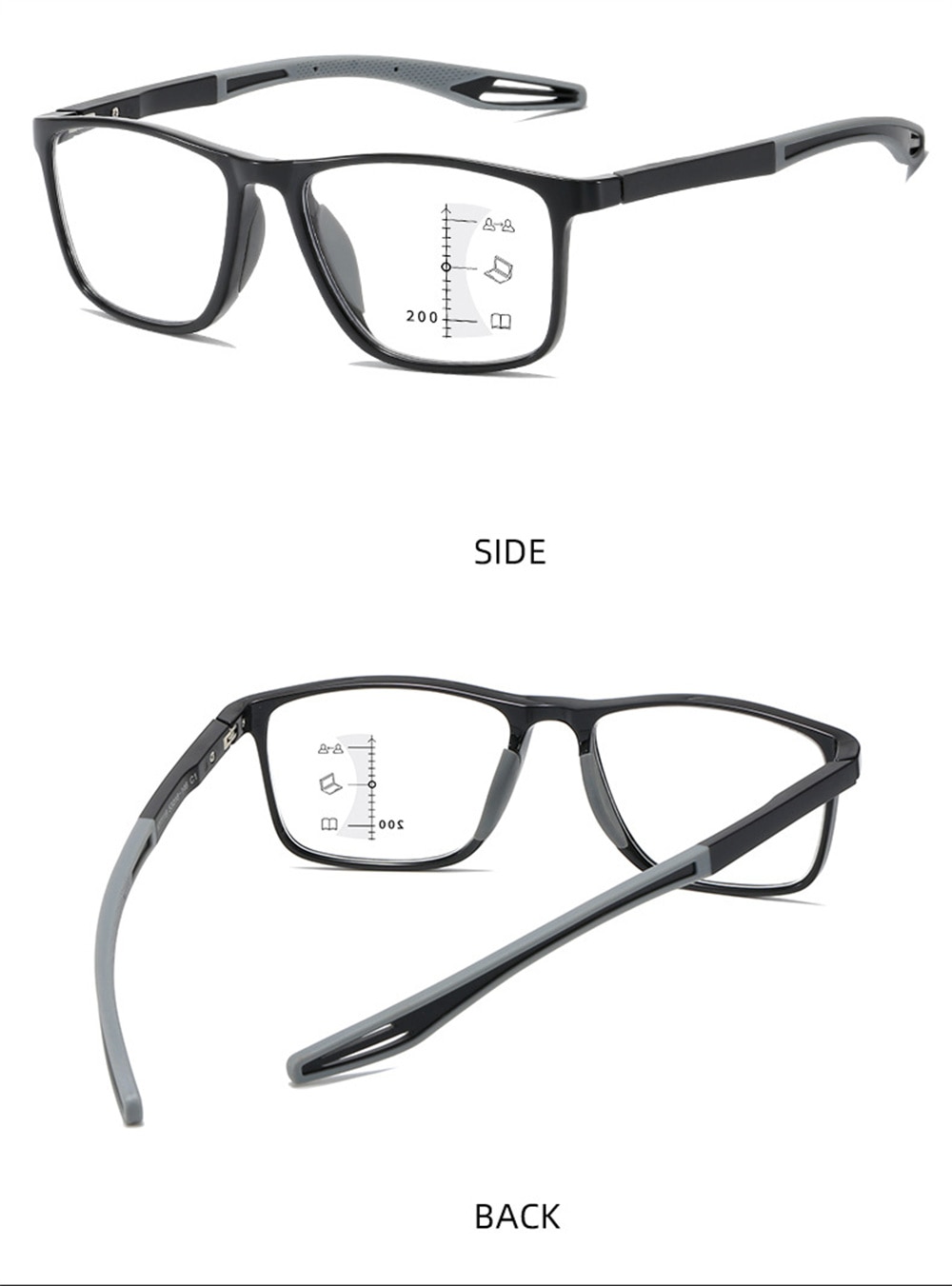 Multifocal Reading Glasses Men/Women Progressive Near/Far Eyewear Ultralight Sports Farsight Eyeglasses Anti-blue Light TR90