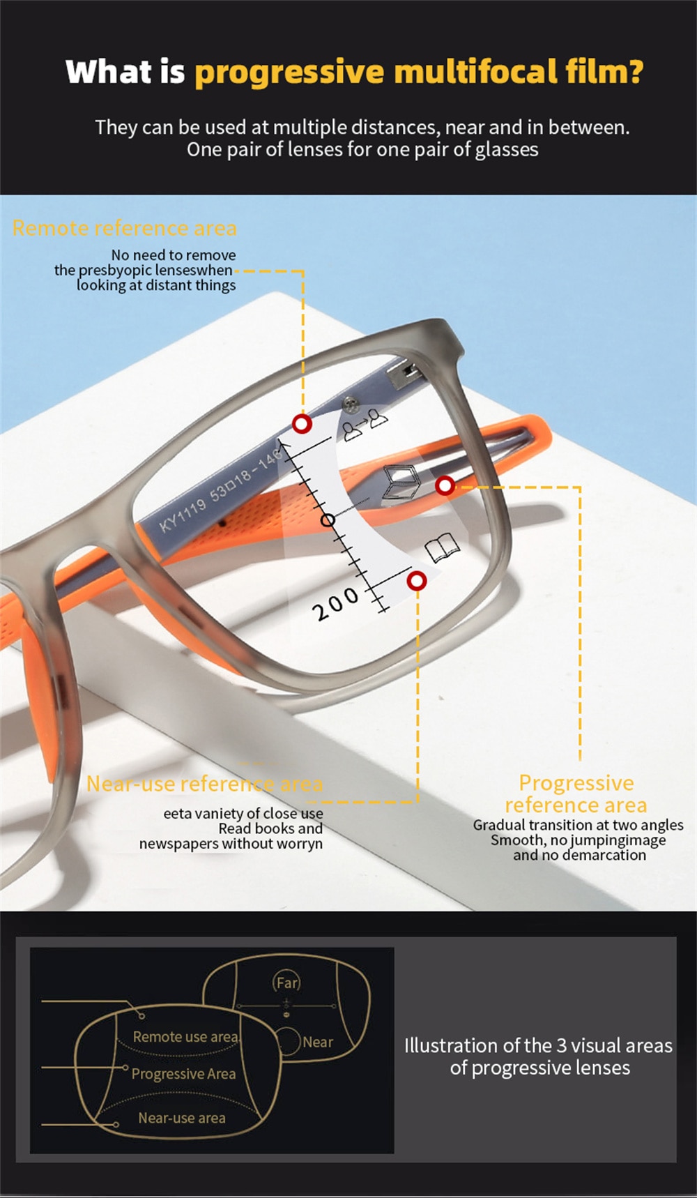 Multifocal Reading Glasses Men/Women Progressive Near/Far Eyewear Ultralight Sports Farsight Eyeglasses Anti-blue Light TR90