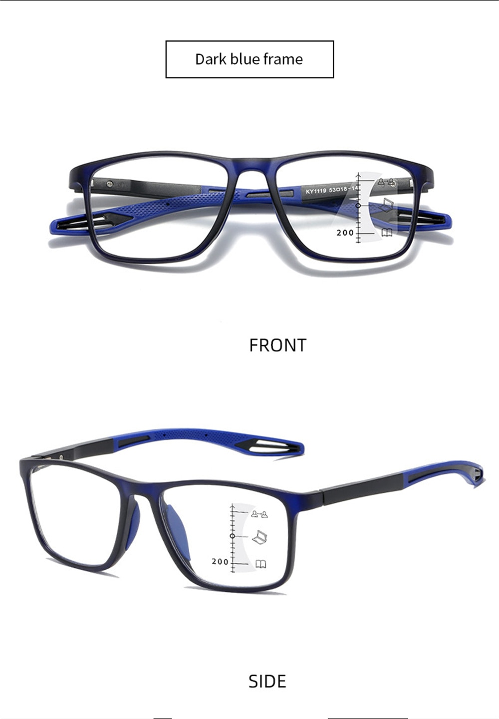 Multifocal Reading Glasses Men/Women Progressive Near/Far Eyewear Ultralight Sports Farsight Eyeglasses Anti-blue Light TR90