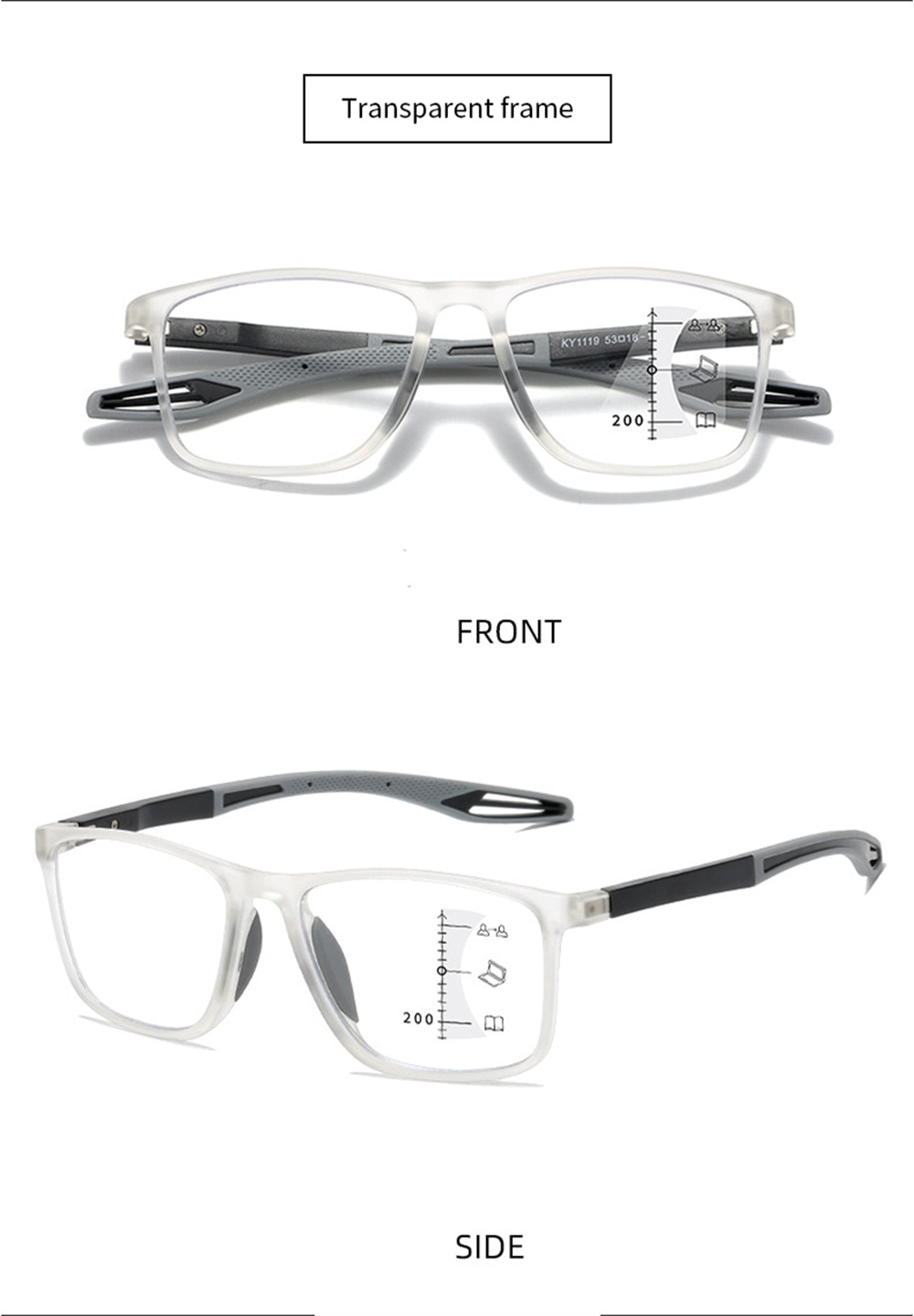 Multifocal Reading Glasses Men/Women Progressive Near/Far Eyewear Ultralight Sports Farsight Eyeglasses Anti-blue Light TR90