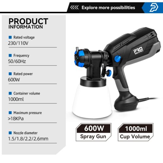 ⁦Electric Paint Spray Gun 4-Nozzle Sizes 1000ml/1200ml HVLP Household Paint Sprayer Flow Control Easy Spraying 600W/750W⁩ - الصورة ⁦2⁩