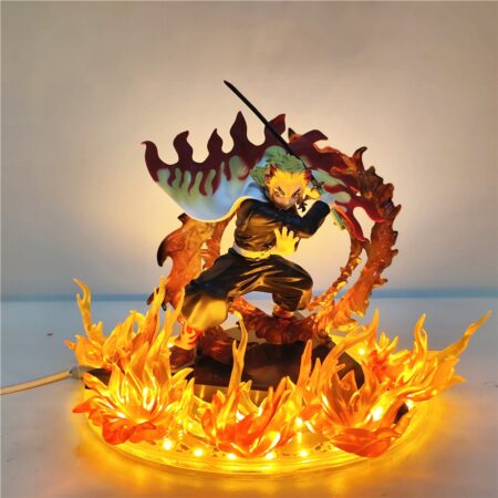 Figures Anime Demon Slayer Rengoku Kyoujurou Fire Led Scene DIY PVC Toys Kimetsu no Yaiba Figurine Doll 14cm
