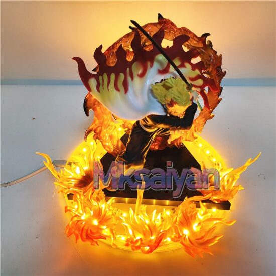 Figures Anime Demon Slayer Rengoku Kyoujurou Fire Led Scene DIY PVC Toys Kimetsu no Yaiba Figurine Doll 14cm - Image 4