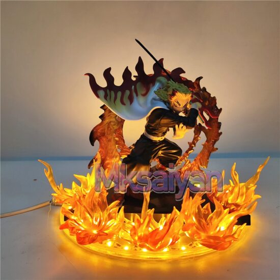 Figures Anime Demon Slayer Rengoku Kyoujurou Fire Led Scene DIY PVC Toys Kimetsu no Yaiba Figurine Doll 14cm - Image 2