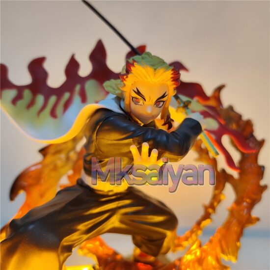Figures Anime Demon Slayer Rengoku Kyoujurou Fire Led Scene DIY PVC Toys Kimetsu no Yaiba Figurine Doll 14cm - Image 3