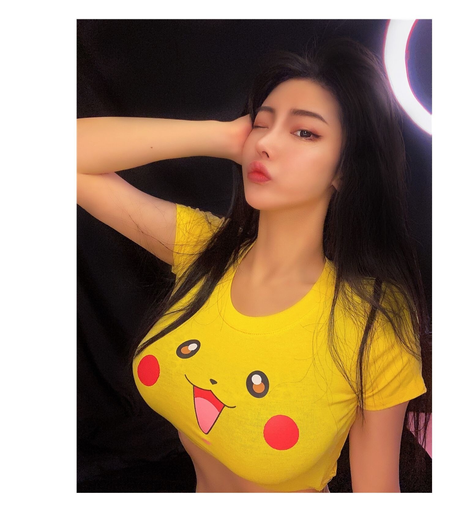 T-shirt Pokemon Pikachu Midriff-baring Kawaii Anime Short Sleeve TeeTops Shape-flaunting Sexy Slim Fit Shirt Cute Girls