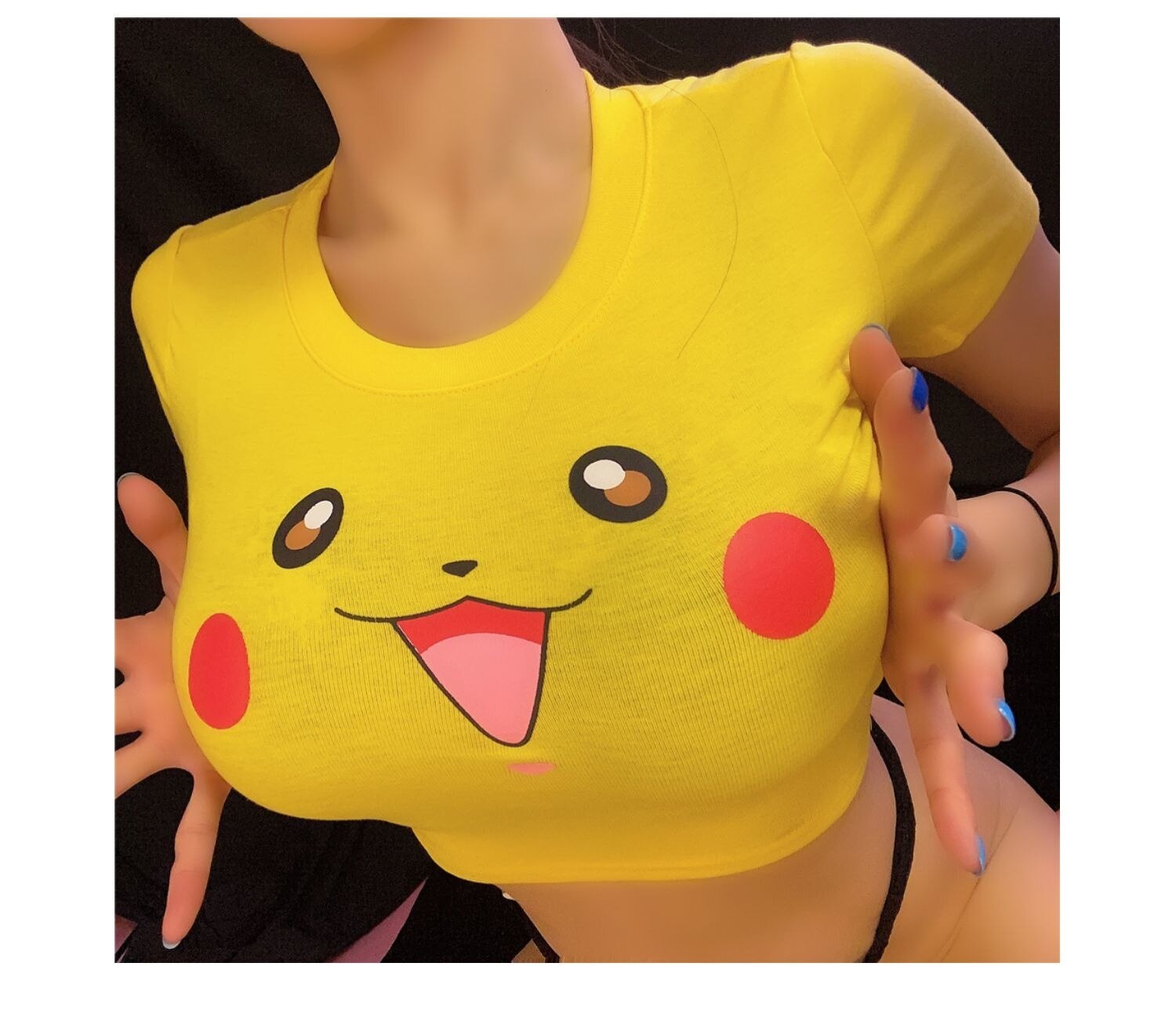 T-shirt Pokemon Pikachu Midriff-baring Kawaii Anime Short Sleeve TeeTops Shape-flaunting Sexy Slim Fit Shirt Cute Girls