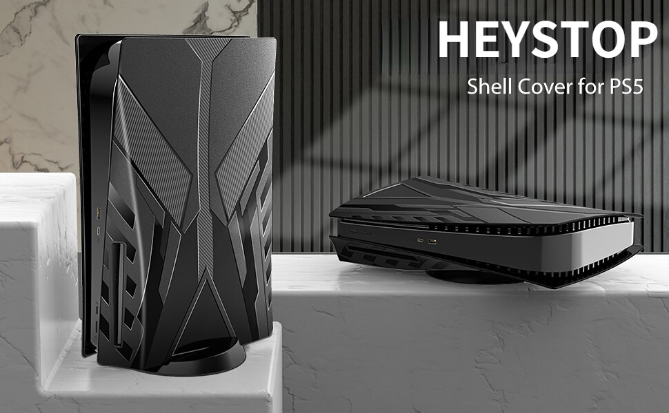 Faceplate Cover Case Skin for PS5 Console Black Side Plates Shell for Playstation 5 Disc Edition