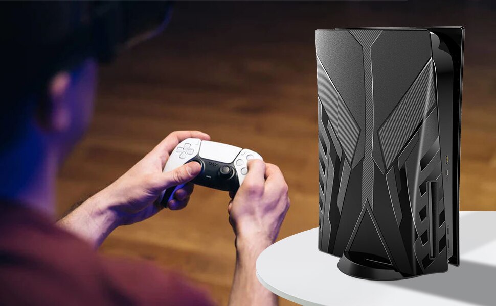 Faceplate Cover Case Skin for PS5 Console Black Side Plates Shell for Playstation 5 Disc Edition