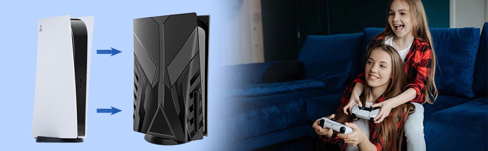 Faceplate Cover Case Skin for PS5 Console Black Side Plates Shell for Playstation 5 Disc Edition