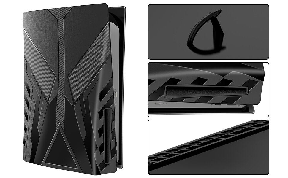 Faceplate Cover Case Skin for PS5 Console Black Side Plates Shell for Playstation 5 Disc Edition