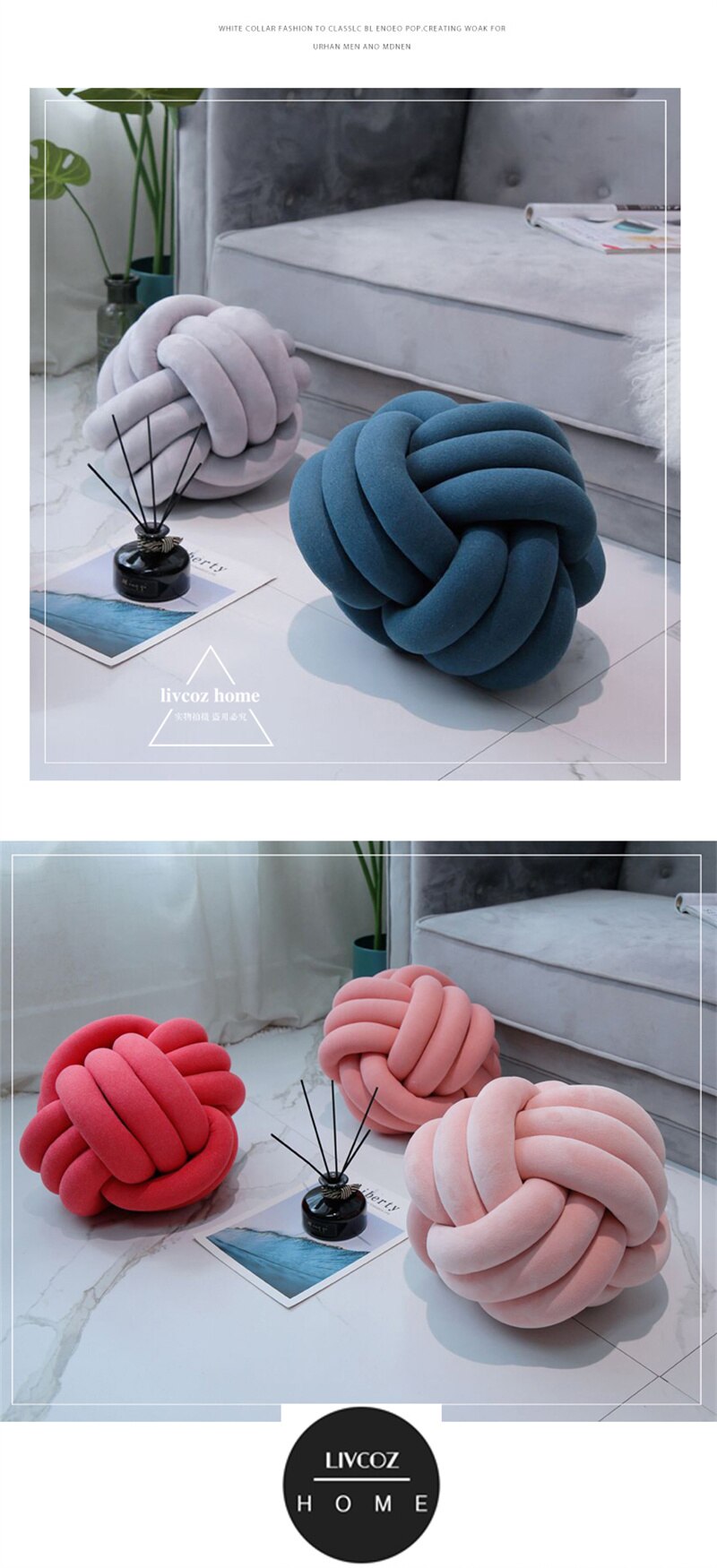 Cushion Sofa Throw Pillow Soft Round Handmade Knotted Ball Car Bedding Stuffed Pillow Bed Living Room Chair Home Decor