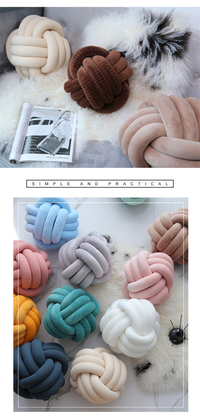 Cushion Sofa Throw Pillow Soft Round Handmade Knotted Ball Car Bedding Stuffed Pillow Bed Living Room Chair Home Decor