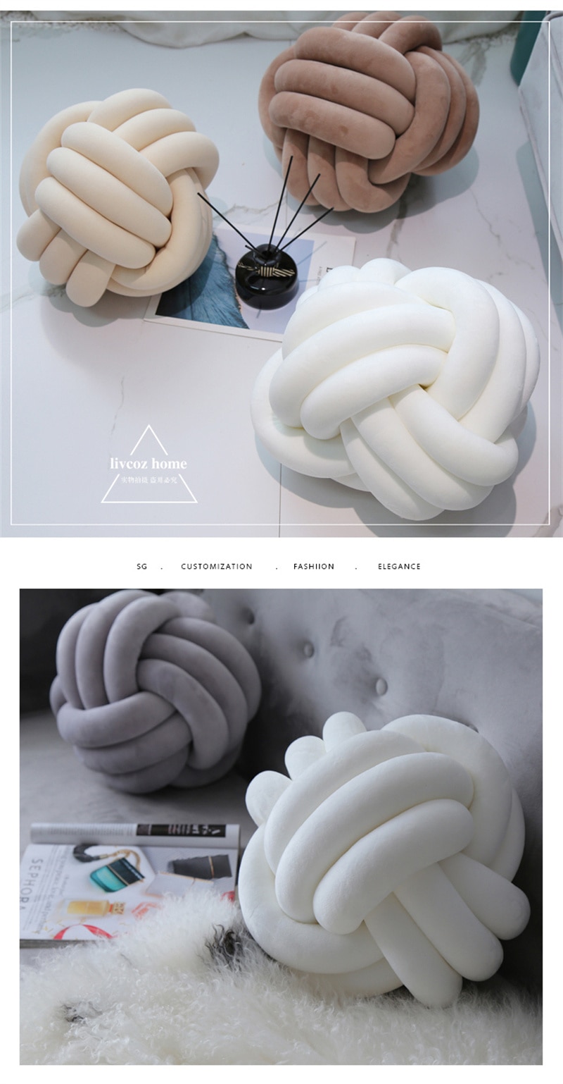 Cushion Sofa Throw Pillow Soft Round Handmade Knotted Ball Car Bedding Stuffed Pillow Bed Living Room Chair Home Decor