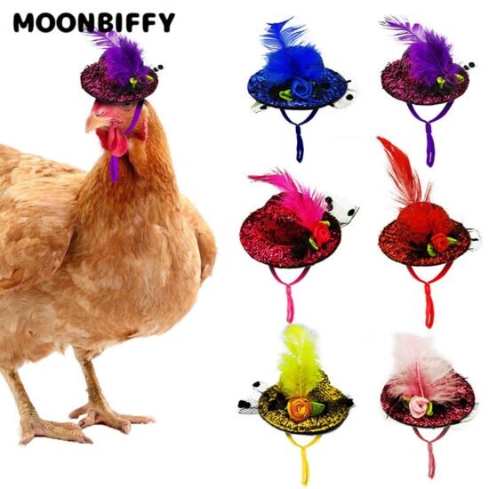 Chicken Hat for Hens Tiny Pets Funny Chicken Accessories Feather Top Hat Rooster Parrot Hamster Poultry Stylish Shows Costumes