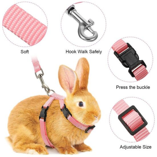 ⁦Rabbit Cat Harness and Leash Set Adjustable Nylon Harnesses for Bunny Kitten Pet Outdoor Walking Supplies Accessories⁩ - الصورة ⁦3⁩